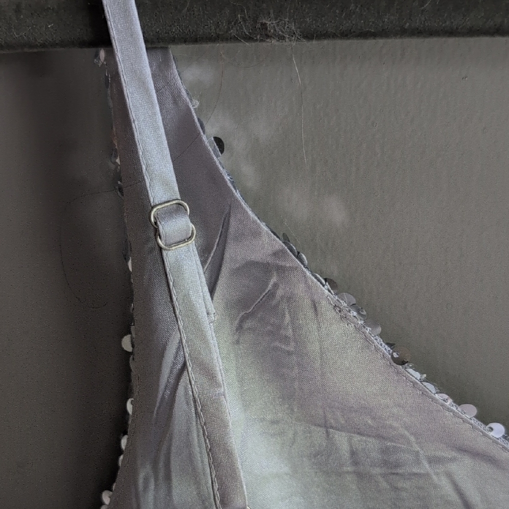 Silver Sequin Camisole with Feather Trim - Picture 4 of 8